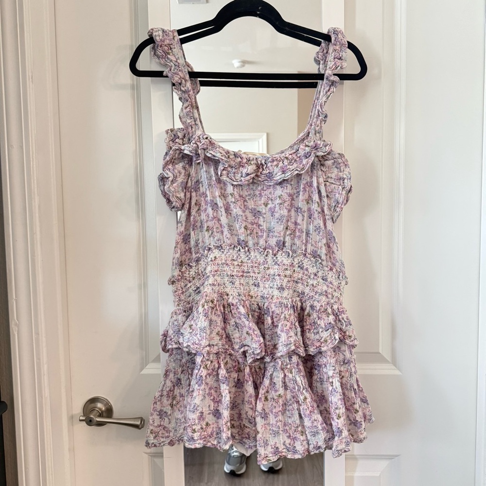 LoveShackFancy Floral Ruffle Mini Dress Size L Romantic Cottagecore - Picture 5 of 6